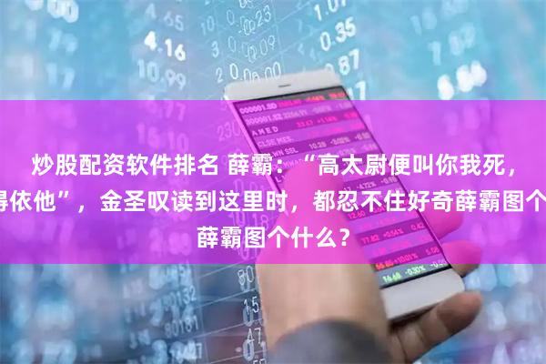 炒股配资软件排名 薛霸：“高太尉便叫你我死，也只得依他”，金圣叹读到这里时，都忍不住好奇薛霸图个什么？