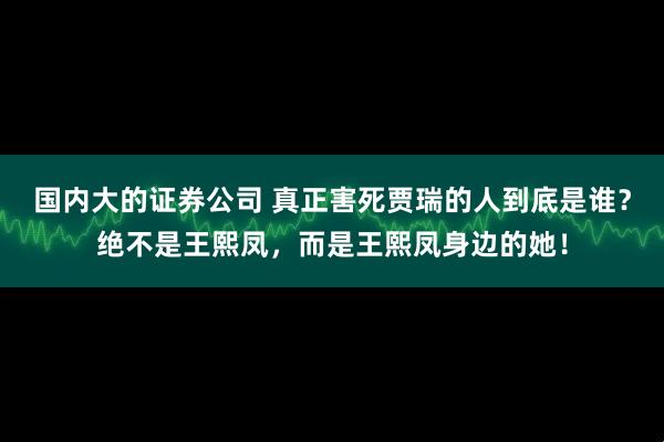 国内大的证券公司 真正害死贾瑞的人到底是谁？绝不是王熙凤，而是王熙凤身边的她！